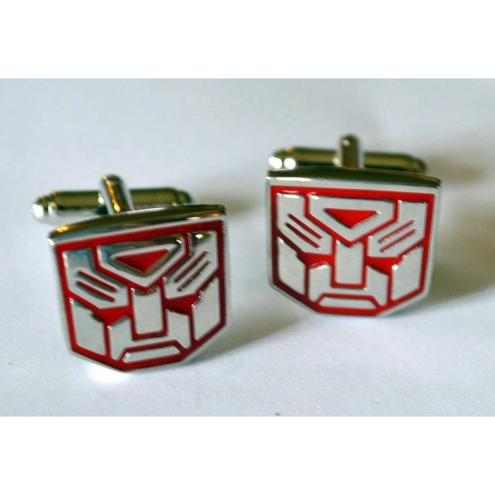 Men's Red Robot Transform Cuff Links Tie Bars